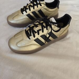 Adidas Gold Leather Sneakers with Black Stripes